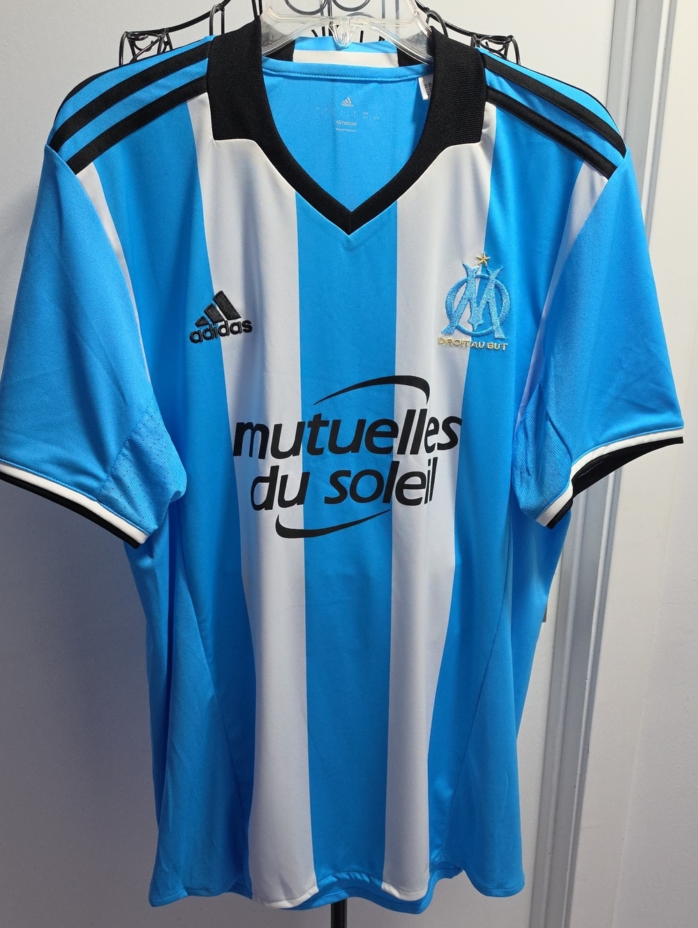 adidas 2016-17 Olympique Marseille Blue & White Striped Soccer Jersey